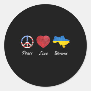Sticker Rond Paix Amour Ukraine Drapeau Usa Drapeau Ukraine