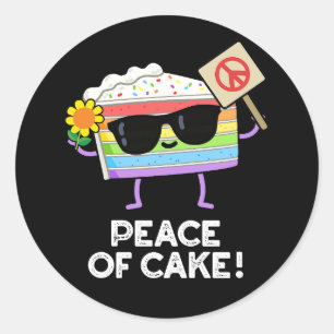 Sticker Rond Paix Du Gâteau Amusant Pun De Nourriture Dark BG