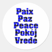 Sticker Rond Paix en langues étrangères Coeurs noirs bleus (Devant)