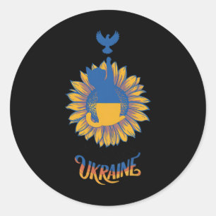 Sticker Rond Paix En Ukraine Colombe Et Chat Se Tiennent Avec L