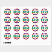 Sticker Rond Paix et amour Tie Dye Stripes (Feuille)