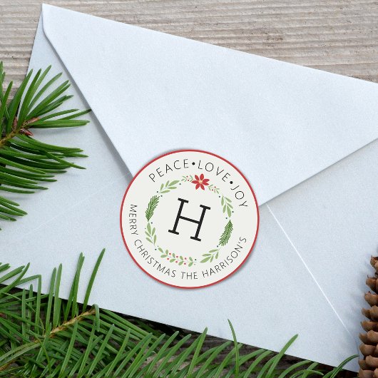 Sticker Rond Paix festive Amour Joie Monogramme