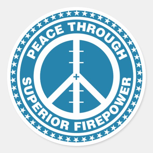 Sticker Rond Paix par une puissance de feu supérieure - Bleu (Devant)