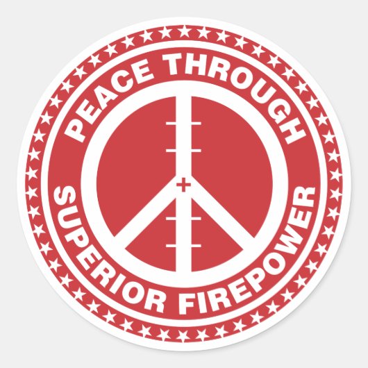 Sticker Rond Paix par une puissance de feu supérieure - Rouge (Devant)