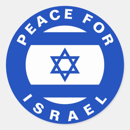 Sticker Rond Paix pour Israël bleu blanc texte et drapeau (Devant)