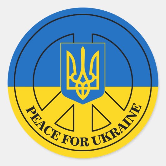 Sticker Rond Paix pour l'Ukraine, Drapeau de l'Ukraine, Emblème (Devant)