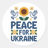 Sticker Rond Paix pour l'Ukraine Pixel Folk Art (Devant)