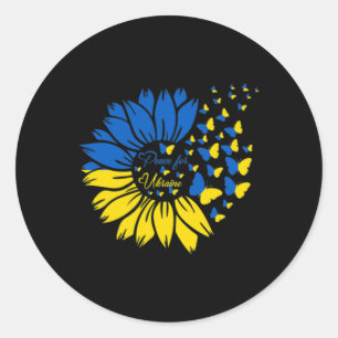 Sticker Rond Paix pour l'Ukraine tournesol ukrainien papillon U