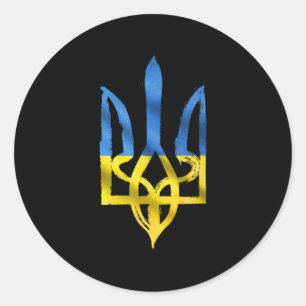 Sticker Rond Paix pour l'Ukraine vintage trident soutien ukrain