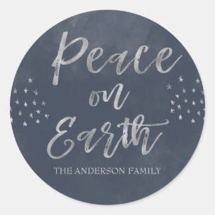 Sticker Rond Paix sur la photo bleue et argentée de la terre