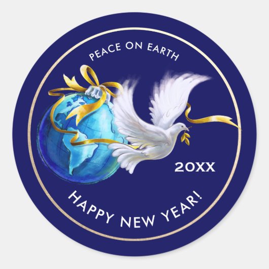 Sticker Rond Paix sur Terre. Peace Dove Custom New Year's (Devant)