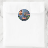 Sticker Rond Palais Tropical Vintage de Marbre Bleu (Sac)