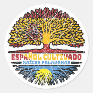 Sticker Rond Palaos Palaos Espagne drapeau des racines d'arbre
