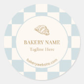 Sticker Rond Pale Blue Checkered Cafe Croissant Bakery (Devant)