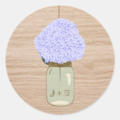 Sticker Rond Pale Blue Hydrangea & Mason Jar Fête des mariées (Devant)