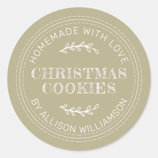 Sticker Rond Pale Olive Green Homemade Christmas Cookies (Devant)