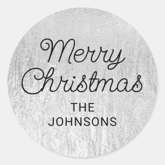 Sticker Rond Pale Silver Glam Texture Joyeux Noël (Devant)