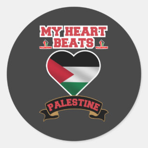 Sticker Rond Palestine Coeur Drapeau Amour Soutien Liberté Fier
