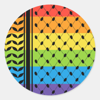 Sticker Rond Palestine LGBT Rainbow Keffiyeh Motif Scarf