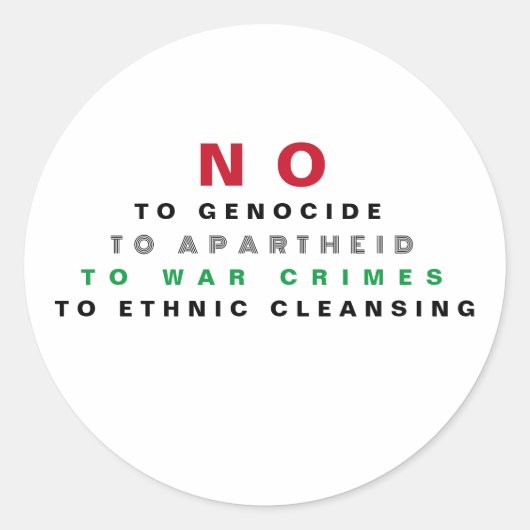 STICKER ROND PALESTINE LIBRE NON AUX CRIMES DE GUERRE APARTHEID (Devant)
