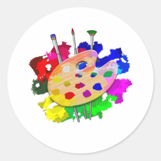 Sticker Rond Palette Artiste Et Brosses (Devant)
