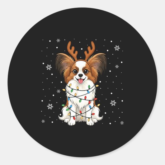 Sticker Rond Pallon Dog Christmas Lights Reindeer Funny Xmas Do (Devant)