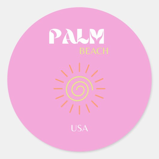 Sticker Rond Palm Beach, Art Rétro, Preppy, Art Rose, Rose (Devant)