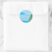 Sticker Rond Palm Feuilles Blue Sky Mer Nuages Blank Modèle (Sac)
