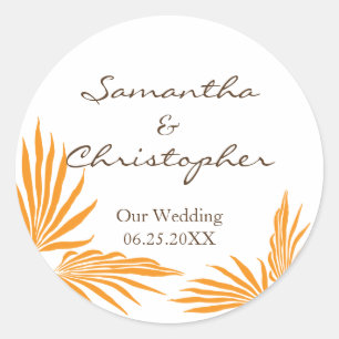 Sticker Rond Palm orange feuille mariage tropicale faveur phoqu