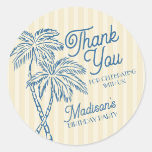 Sticker Rond Palm Springs Jaune Plage Pastel Anniversaire Favor