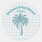 Sticker Rond Palm Tree Azure Rose À damiers Fête des mariées (Devant)