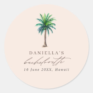 Sticker Rond Palm Tree Bachelorette Party Blush Favoriser