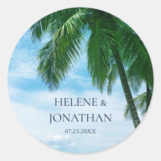 Sticker Rond Palm Tree Beach Destination Tropicale Mariage (Devant)