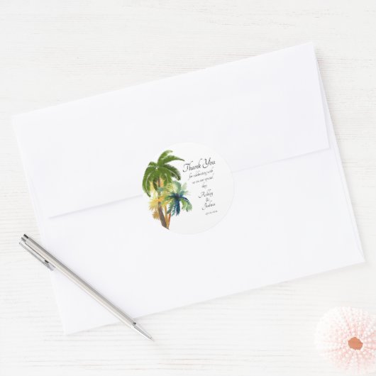 Sticker Rond Palm Tree Beach Wedding (Enveloppe)