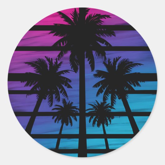 Sticker Rond Palm Tree Hawaiian Beach Vacances été (Devant)