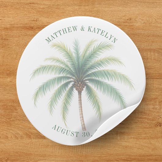 Sticker Rond Palm Tree Island Destination Mariage vert
