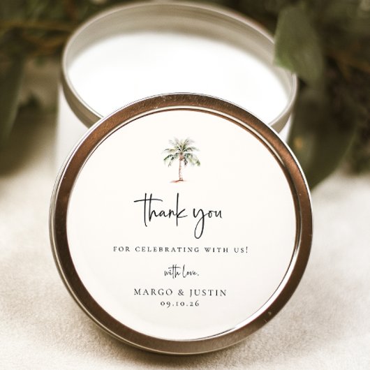 Sticker Rond Palm Tree Merci mariage Faveur