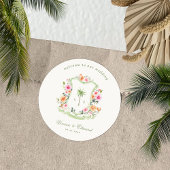 Sticker Rond Palm Tree Monogramme Plage tropicale Mariage Bienv