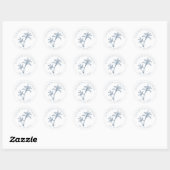Sticker Rond Palm Tree Plage tropicale Mariage Dusty Bleu (Feuille)
