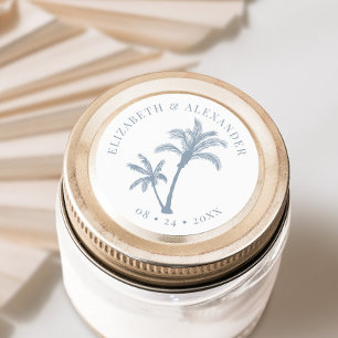 Sticker Rond Palm Tree Plage tropicale Mariage Dusty Bleu