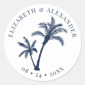 Sticker Rond Palm Tree Plage tropicale Mariage Marine Bleu (Devant)