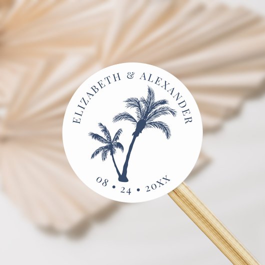 Sticker Rond Palm Tree Plage tropicale Mariage Marine Bleu