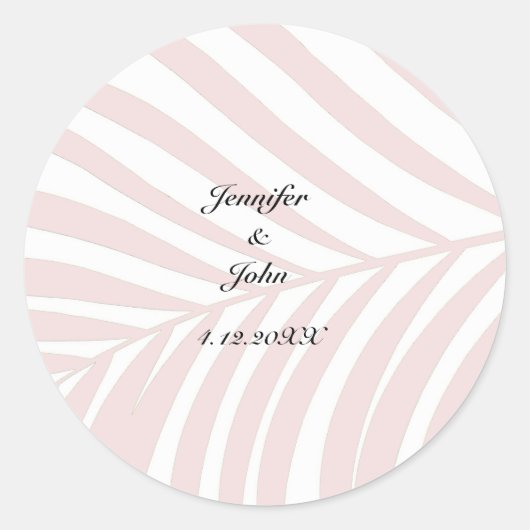 Sticker Rond Palm Tree Tropical Feuilles noms de Mariage Peach  (Devant)