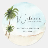 Sticker Rond Palm Trees Beach Destination Mariage Bienvenue (Devant)