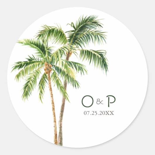 Sticker Rond palme de jungle aquarelle tropical classique rond (Devant)