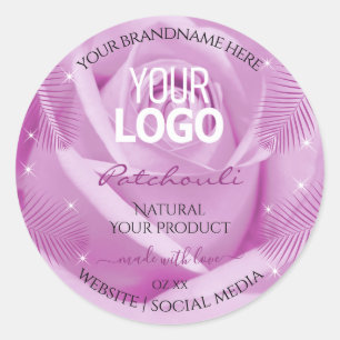 Sticker Rond Palme de Rose violet Palme Feuille Produit Logo Ét