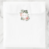 Sticker Rond Palme tropicale et Monogramme Mariage Rose (Sac)