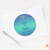 Sticker Rond Palme tropicale Muté Bleu Vert Plage Mariage Océan (Enveloppe)