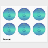 Sticker Rond Palme tropicale Muté Bleu Vert Plage Mariage Océan (Feuille)