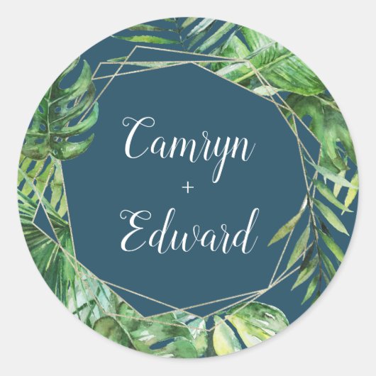 Sticker Rond Palme tropicale sauvage | Sceau d'enveloppe géomét (Devant)